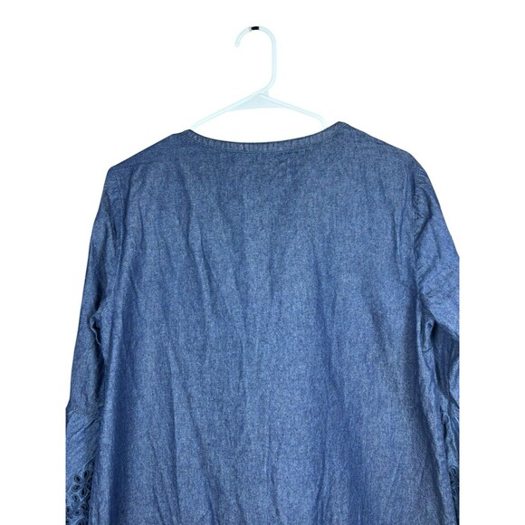 Draper James Womens Size 10 Denim Chambray Dress Ruffle Front Bell Sleeve - Picture 10 of 14